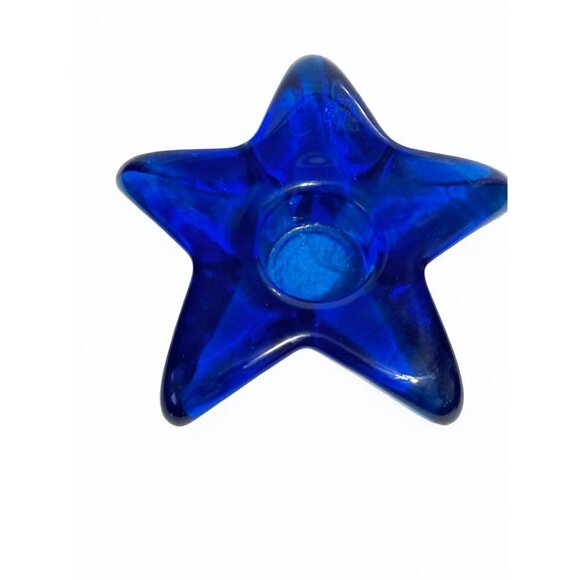 Handcrafted Cobalt Blue Glass Star-Shaped Candle Holder - Picture 7 of 7